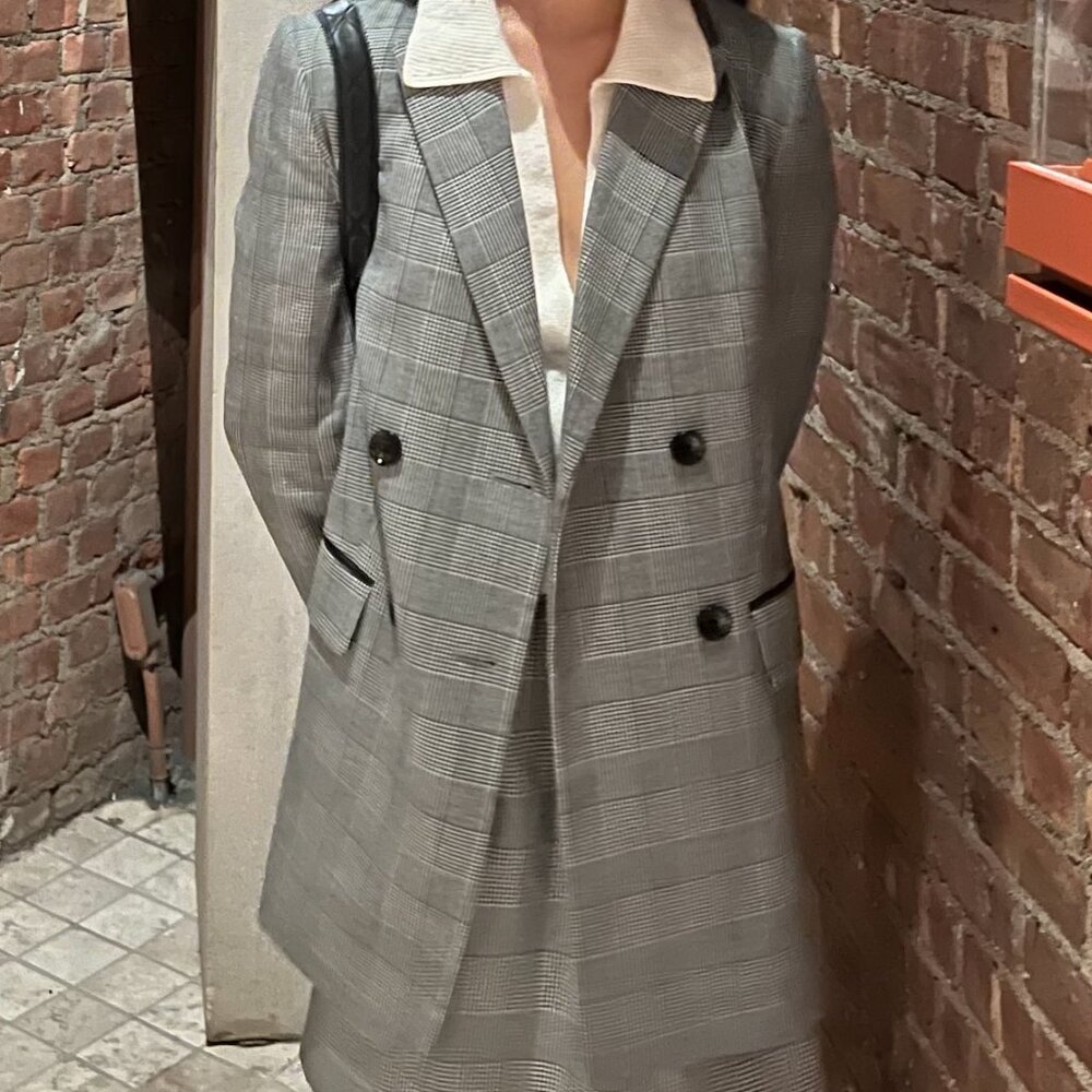 DONNA KARAN Dkny Women's Double-breasted Glen Plaid Blazer in French Vanilla Com